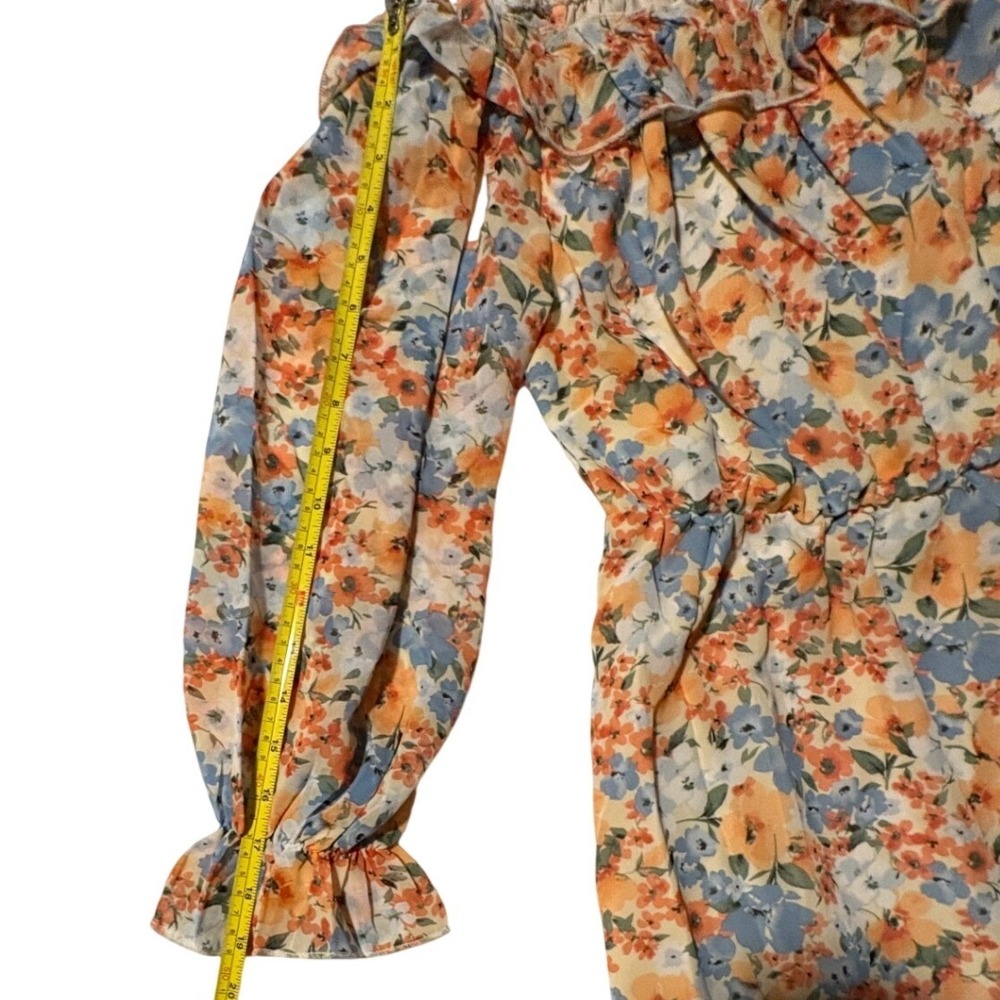 NWT Women M Floral Off The Shoulder Ruffle Mini Dress Orange Blue Easter Wedding - Picture 7 of 9
